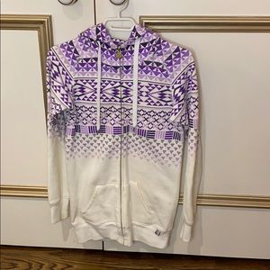 TNA long line hoodie, white with purple details